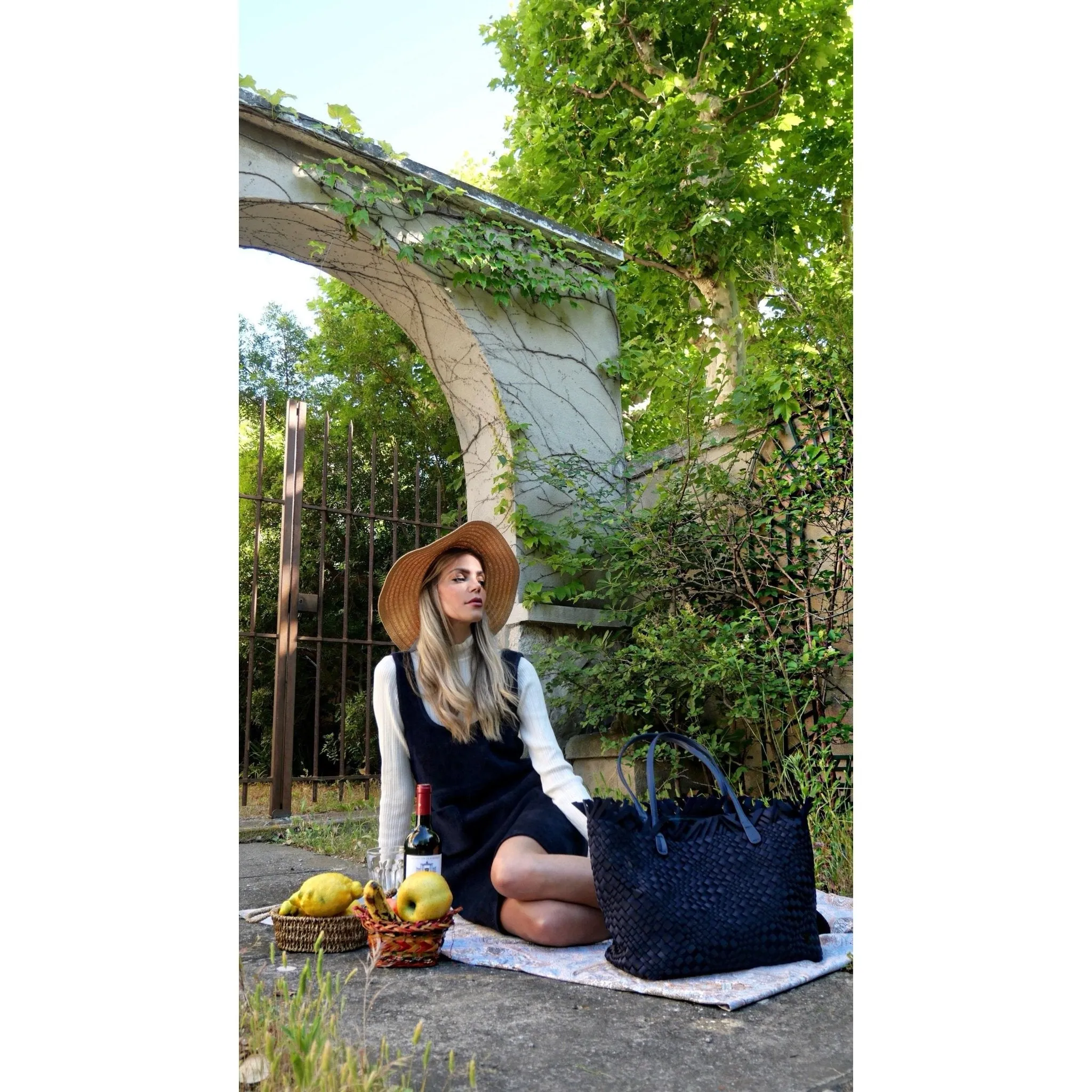 NEW: Vulcan Woven Large Tote (Fringed Top) - Navy