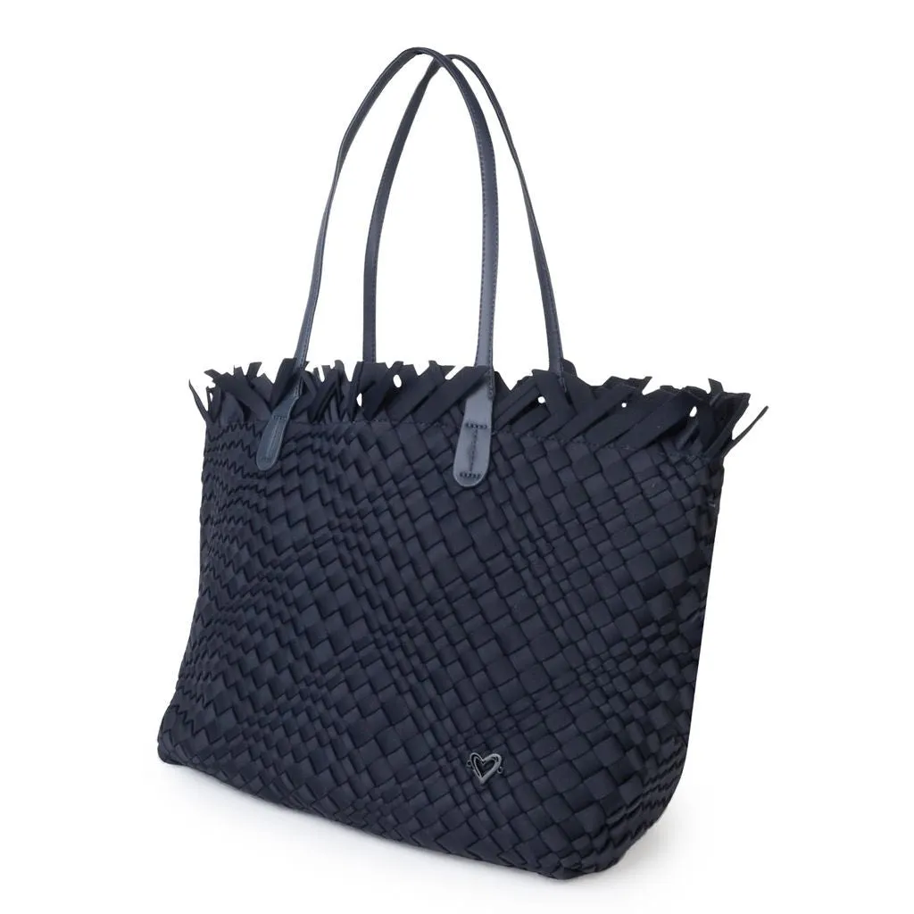 NEW: Vulcan Woven Large Tote (Fringed Top) - Navy