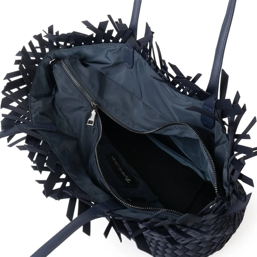 NEW: Vulcan Woven Large Tote (Fringed Top) - Navy