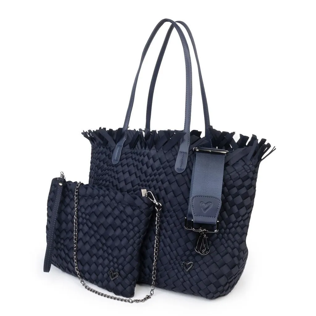 NEW: Vulcan Woven Large Tote (Fringed Top) - Navy