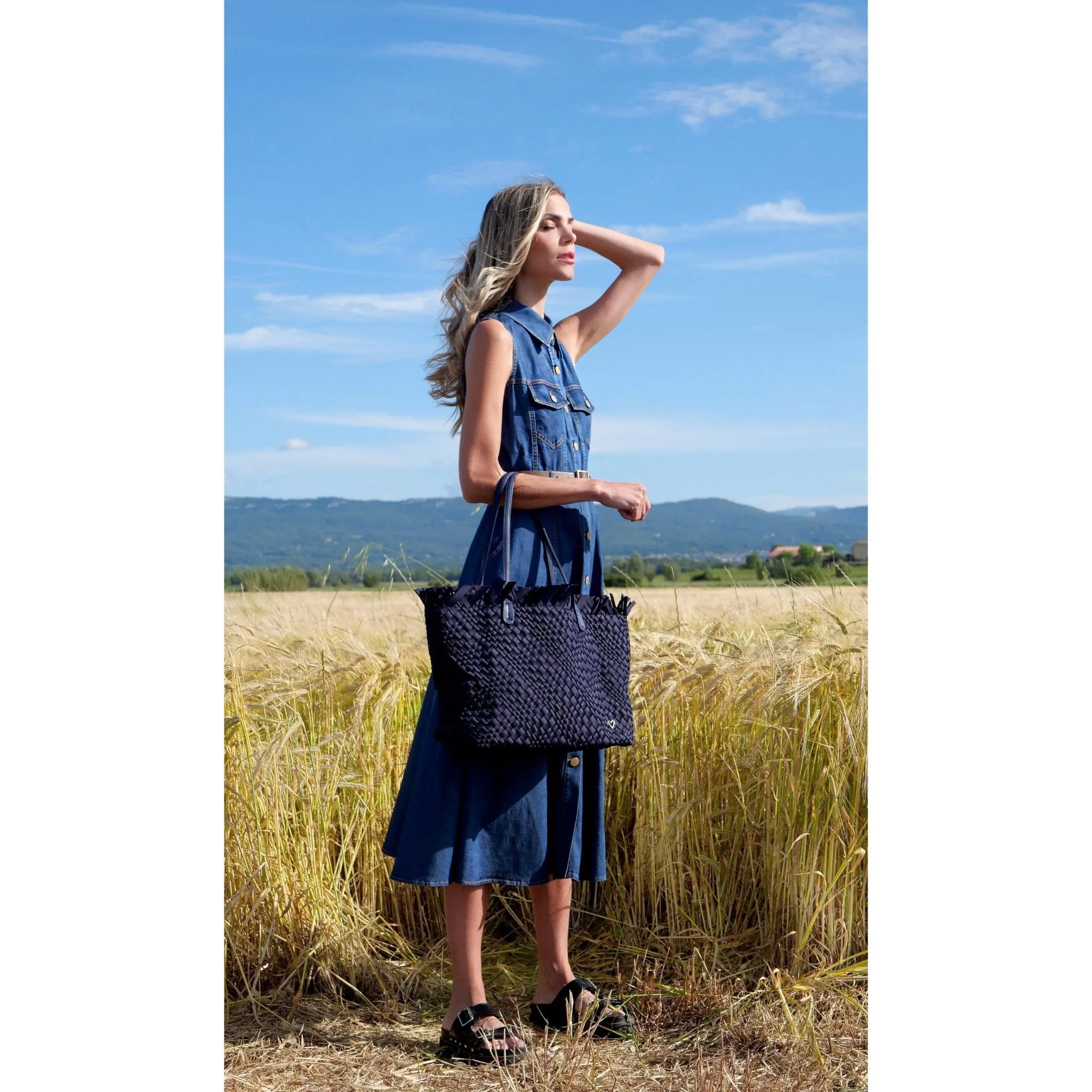 NEW: Vulcan Woven Large Tote (Fringed Top) - Navy