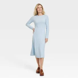 New - Women's Long Sleeve Midi Ribbed Sweater Dress - A New Day Blue M