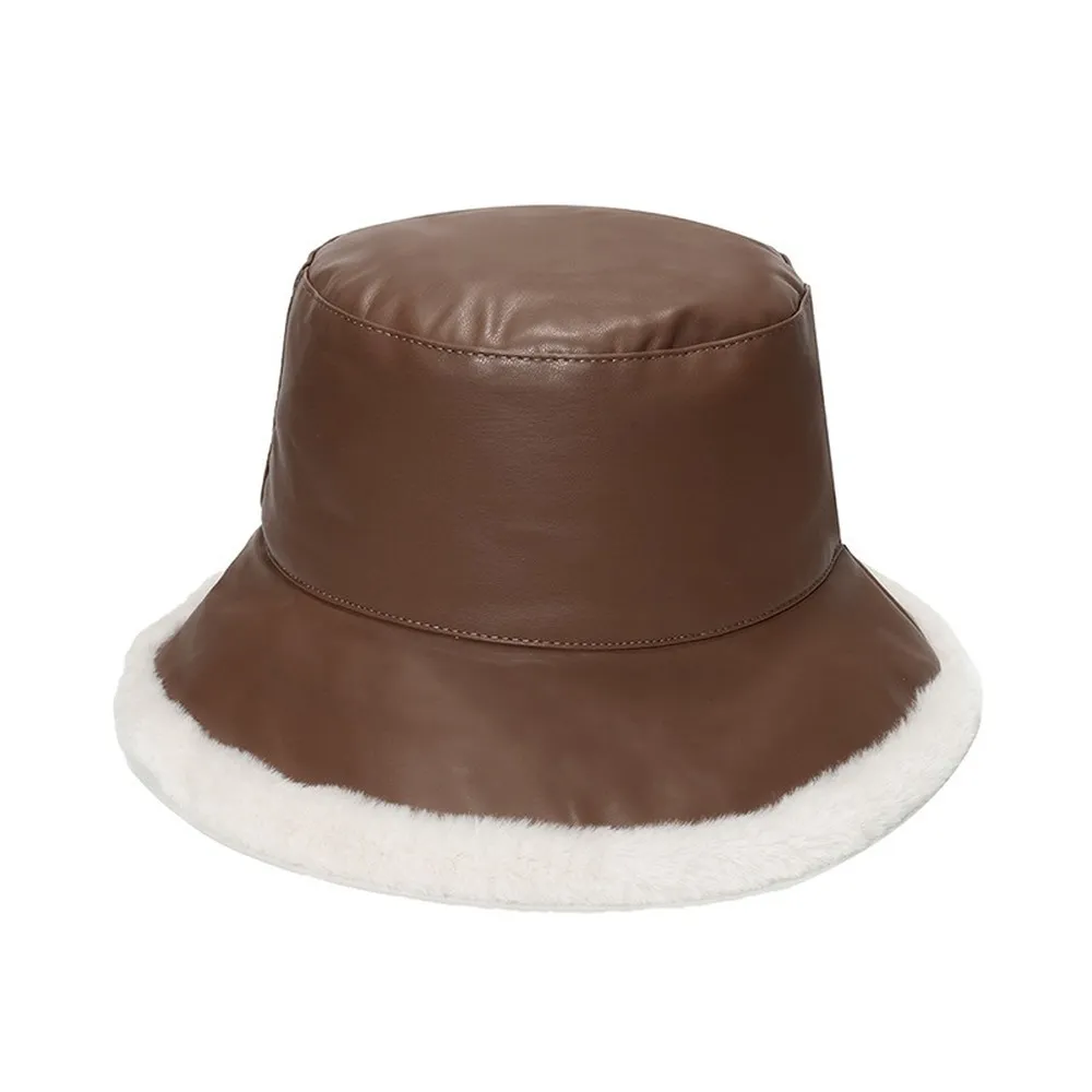 NEWBLOM Winter Leather Warm Fisherman Hat Bucket Hat