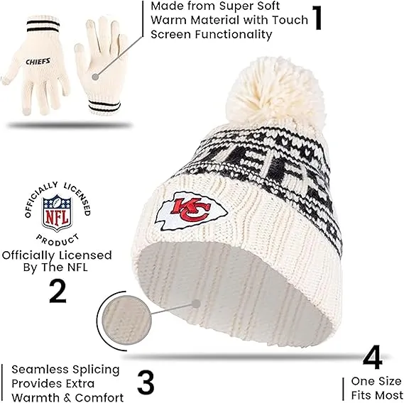 NFL Official Super Soft Cable Knit Winter Beanie Knit Hat with Extra Warm Touch Screen Gloves|Las Vegas Raiders