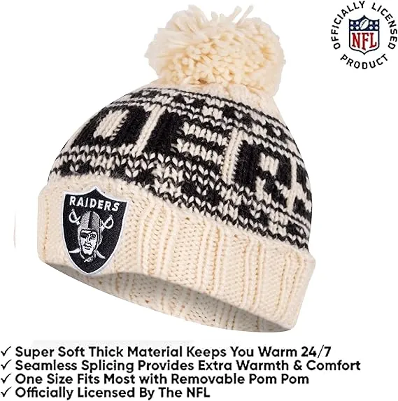 NFL Official Super Soft Cable Knit Winter Beanie Knit Hat with Extra Warm Touch Screen Gloves|Las Vegas Raiders