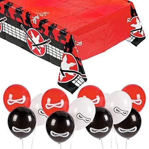 Ninja Party Supplies - Ninja Warrior Table Decorations (Balloons and Plastic Table Cover Set)