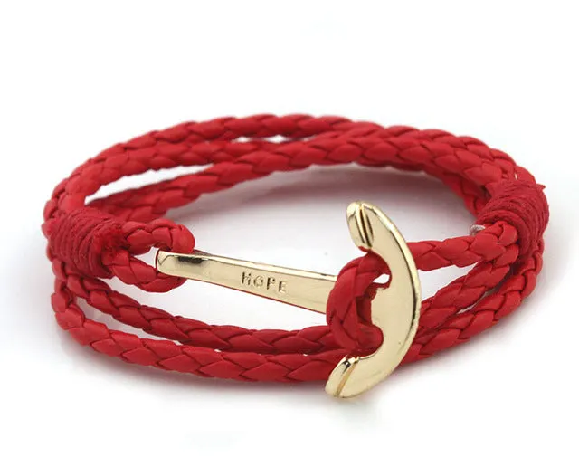 NIUYITID 40cm PU Leather Men Bracelet Jewelry Man Anchor Bracelet Wristband Charm Braclet For Male Accessories Hand Cuff