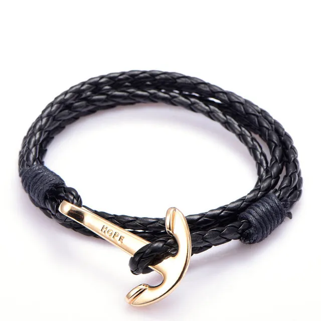 NIUYITID 40cm PU Leather Men Bracelet Jewelry Man Anchor Bracelet Wristband Charm Braclet For Male Accessories Hand Cuff