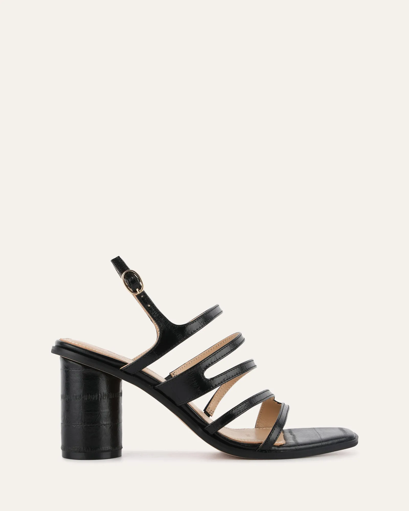 NOBU HIGH HEEL SANDALS BLACK SHINY LIZARD