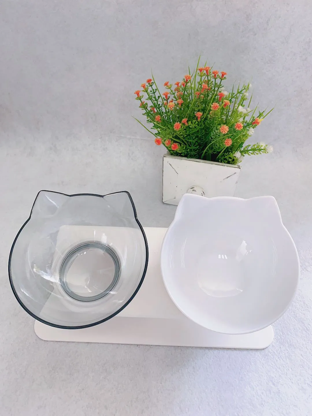 Non Slip Double Pet Food Feeding Bowl With Raised Stand to Protect Cervical Vertebra