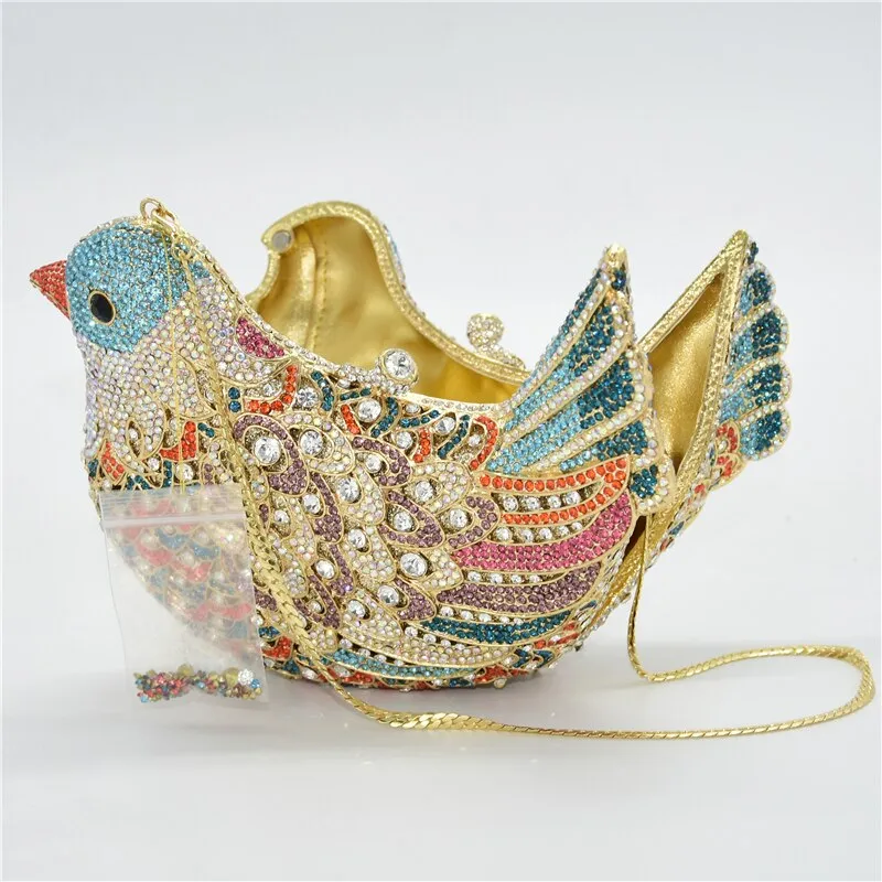 Novelty Animal Bird Handmade Crystal Clutch Purse Handbag