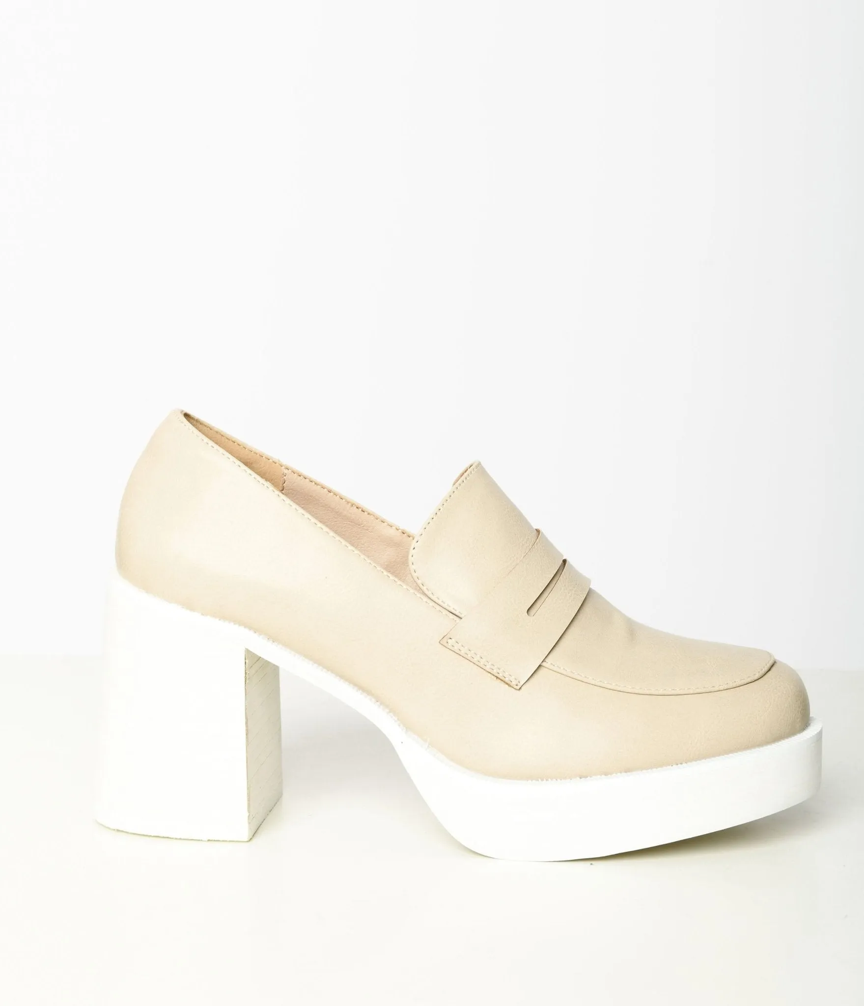 Nude & White Leatherette Platform Loafers