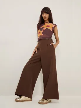 Nuon Brown Solid Wide-Leg High-Rise Trousers