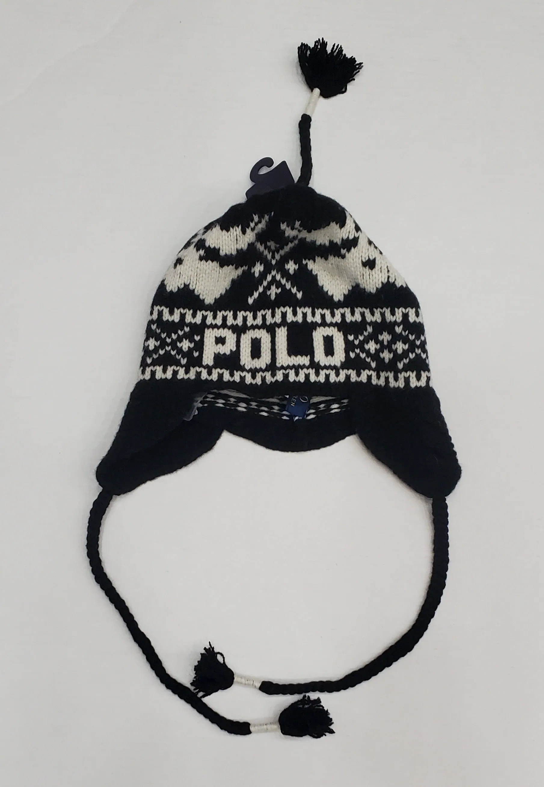 Nwt Polo Ralph Lauren Black/White Reindeer Spellout Tassel Skully