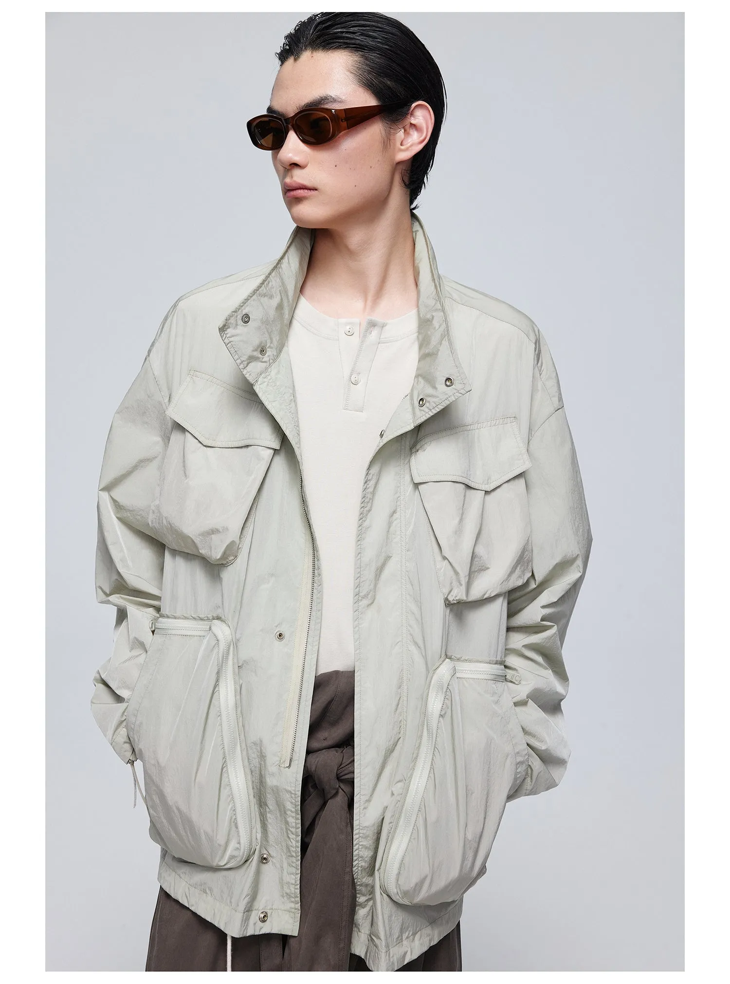 Nylon mid-length jacket