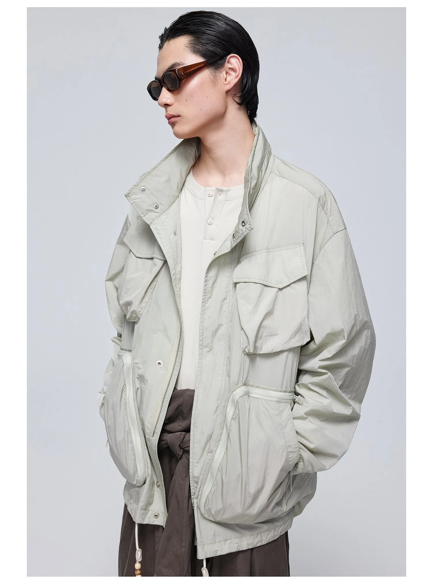 Nylon mid-length jacket