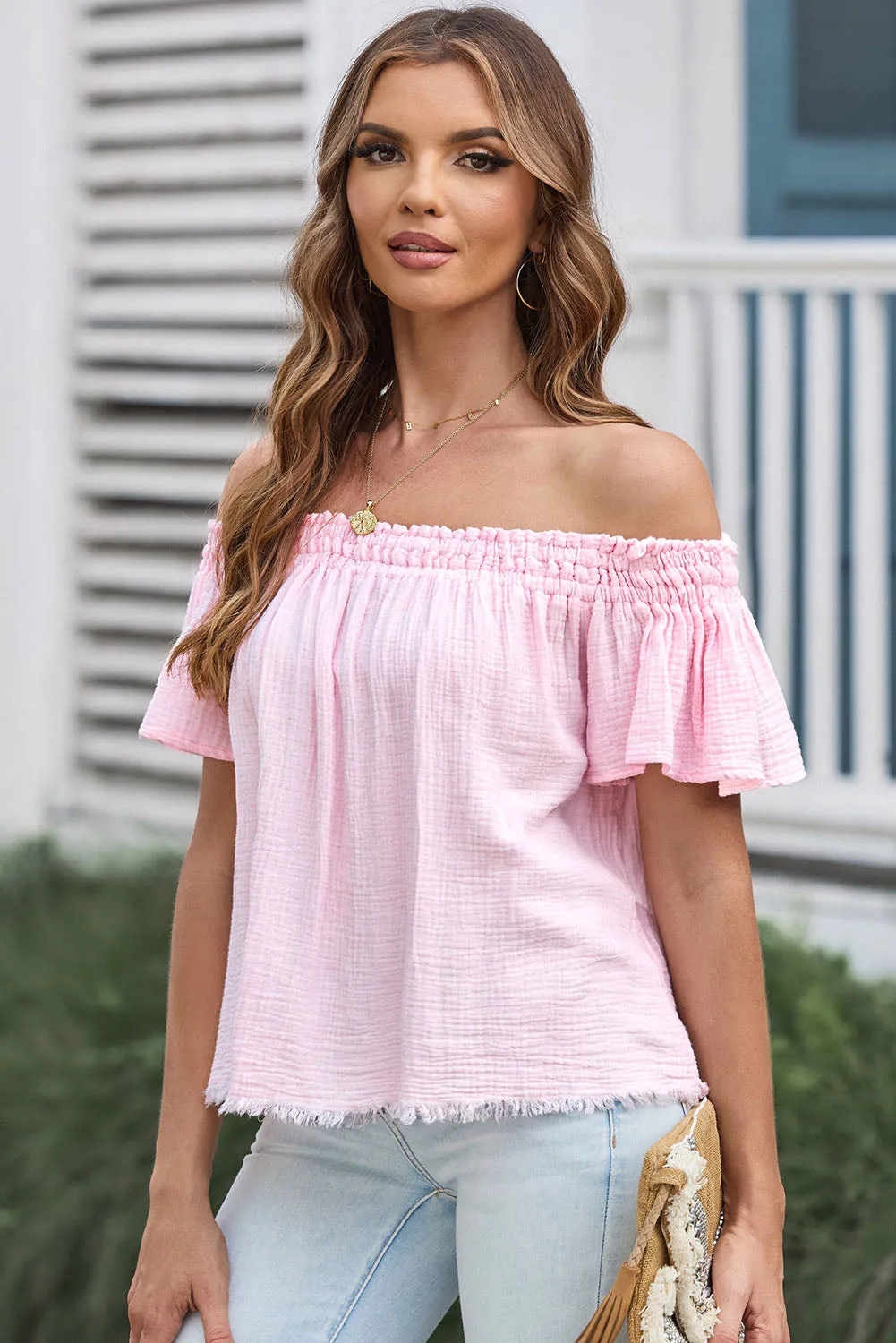 Off-Shoulder Short Sleeve Blouse