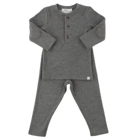 oh baby! Mini Honeycomb Elbow Patch Henley Set - Charcoal