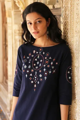 Okhai 'Riverbank' Pure Cotton Hand Embroidered Mirror Work Kurta