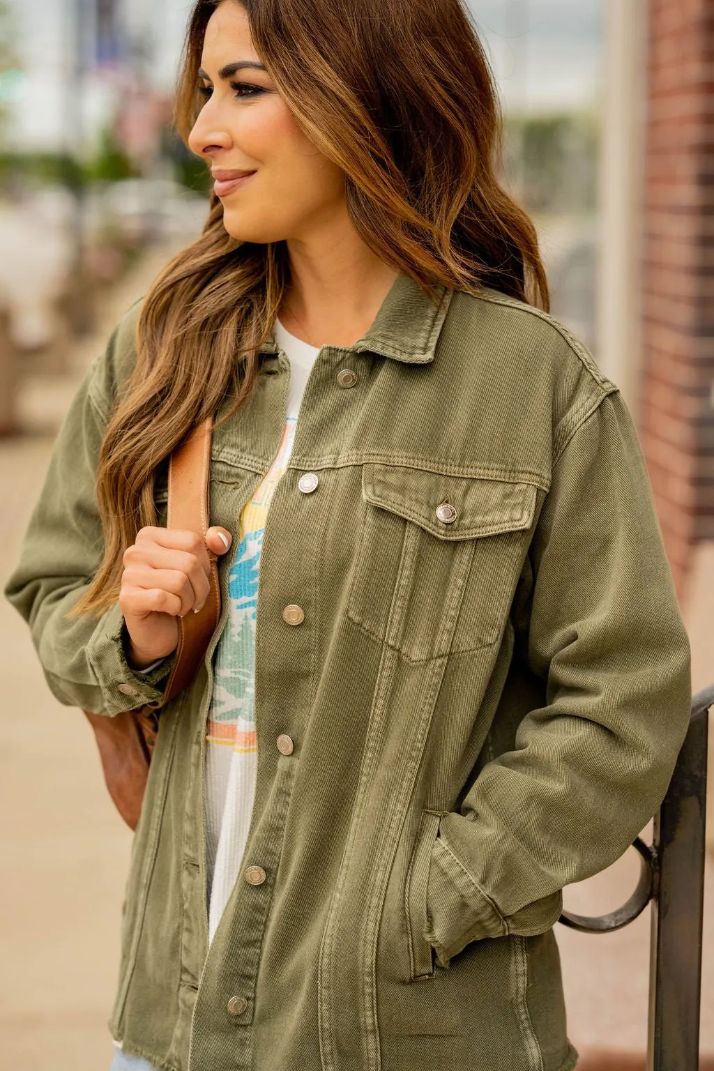 Olive Frayed Edge Denim Jacket