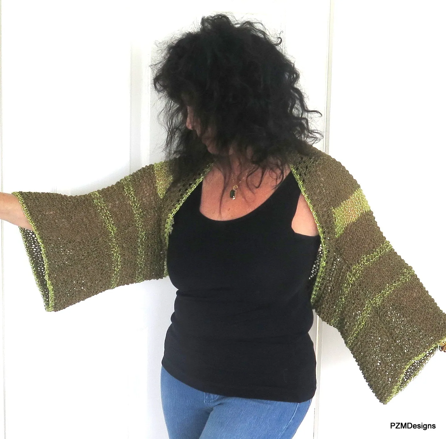 Olive Green and Gold Plus Size Layering Shrug