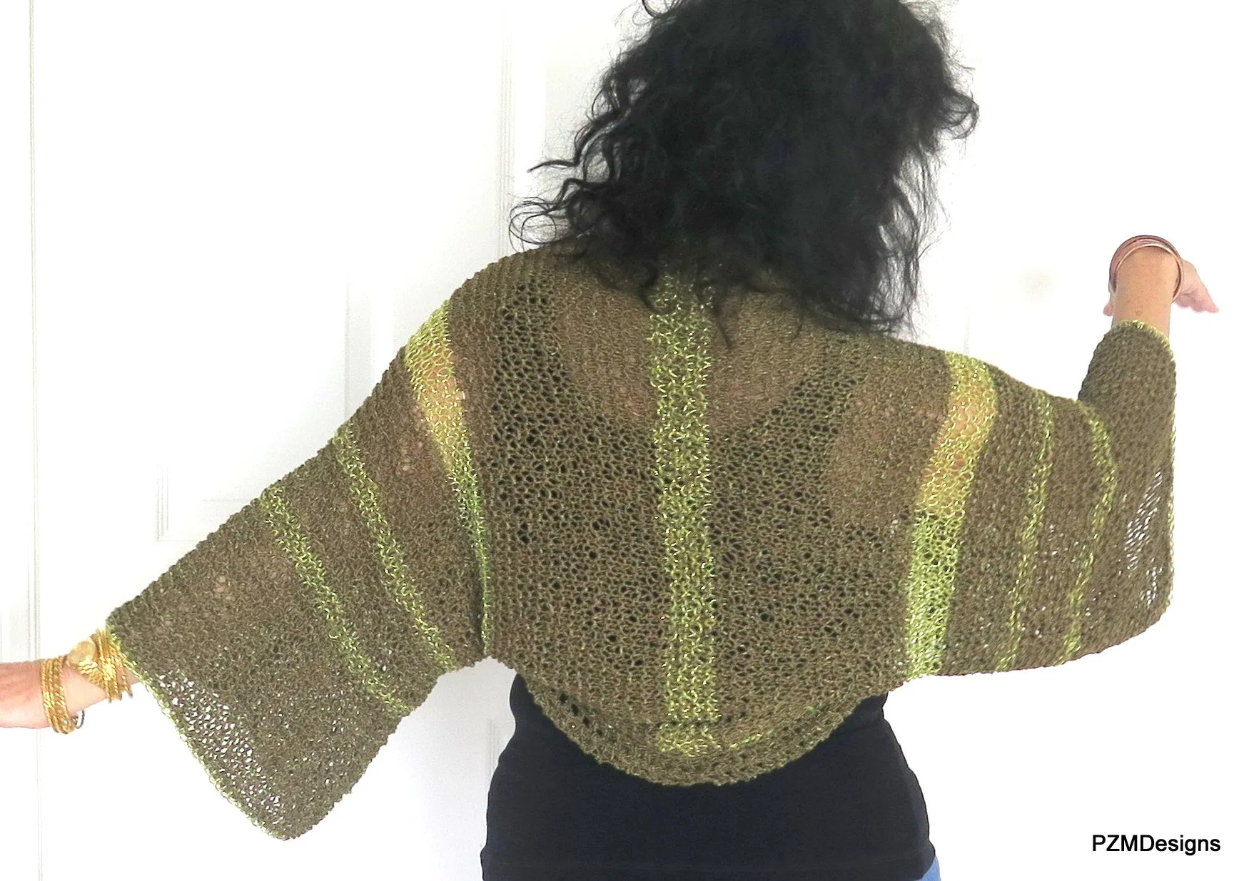 Olive Green and Gold Plus Size Layering Shrug