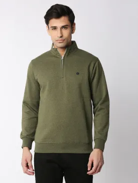 Olive Melange Half-Zip Sweatshirt