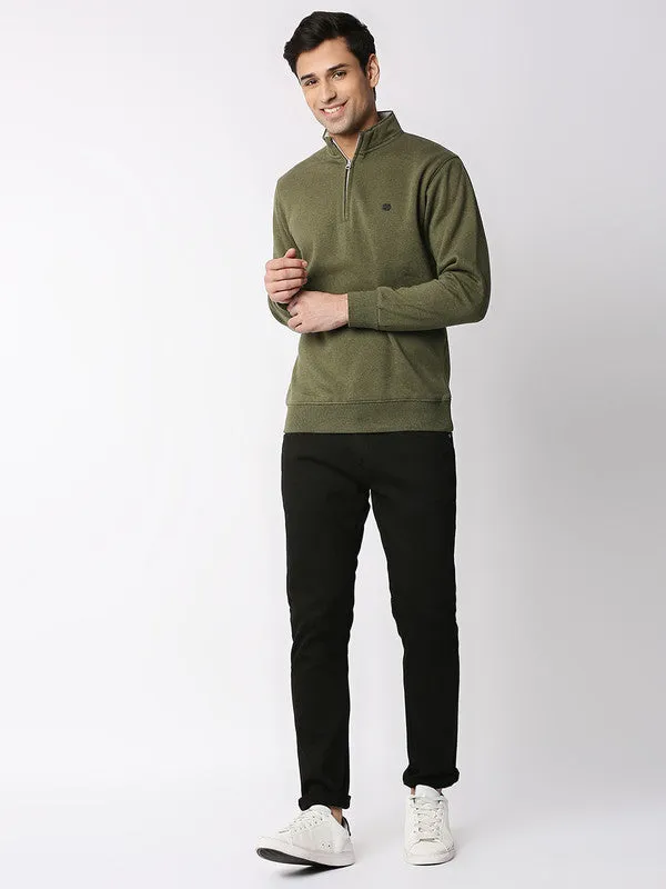 Olive Melange Half-Zip Sweatshirt