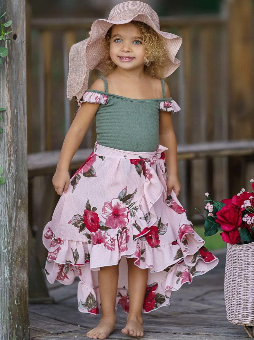 Olive Pretty Flowers Smocked Wrap Dress