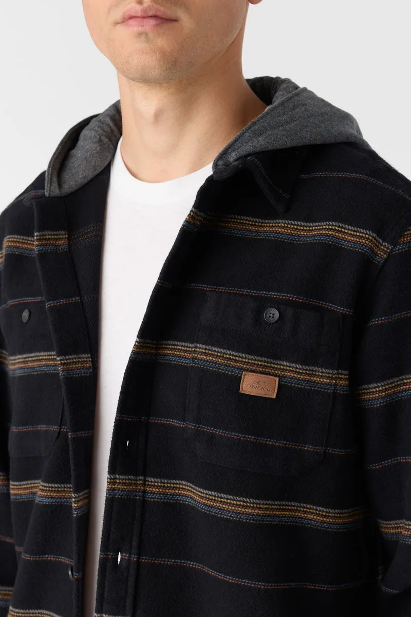 O'Neill Landmarked Stripe Hooded Flannel Shirt-Black