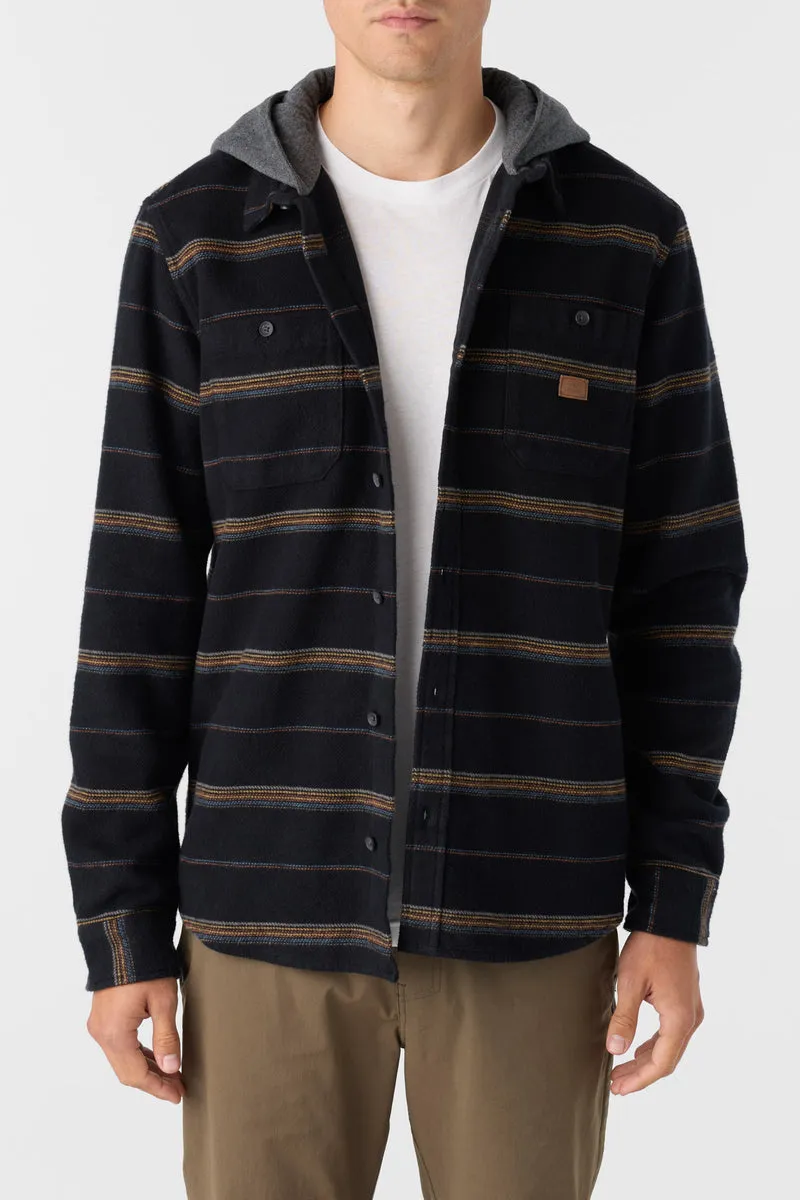 O'Neill Landmarked Stripe Hooded Flannel Shirt-Black