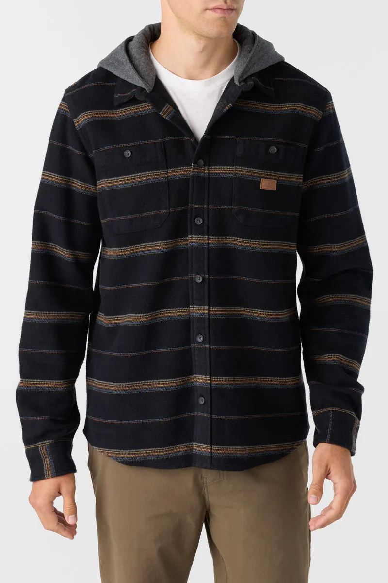 O'Neill Landmarked Stripe Hooded Flannel Shirt-Black