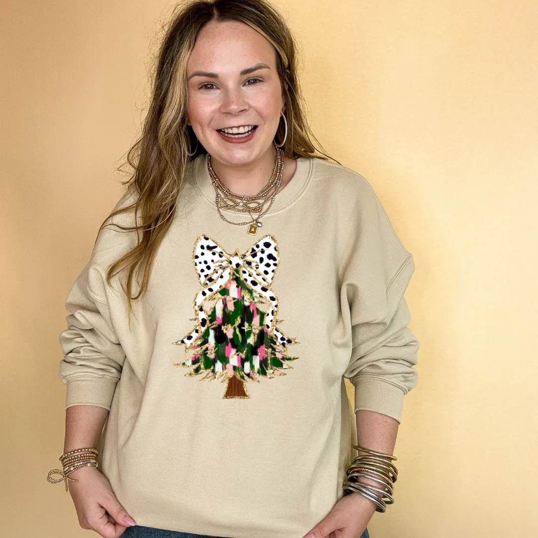 Online Exclusive | Christmas Tree Watercolor with Dalmatian Bow Graphic Sweatshirt in Multiple Color Options