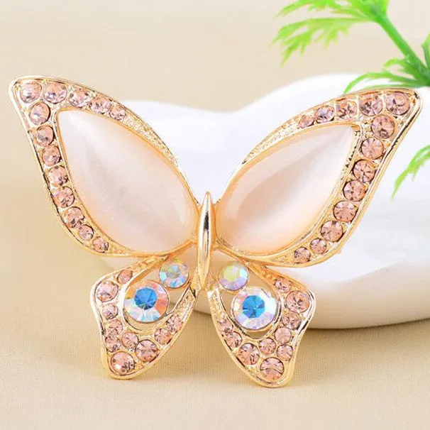 Opal Butterfly Brooch Rhinestone Fashion Gold Plated  for Women