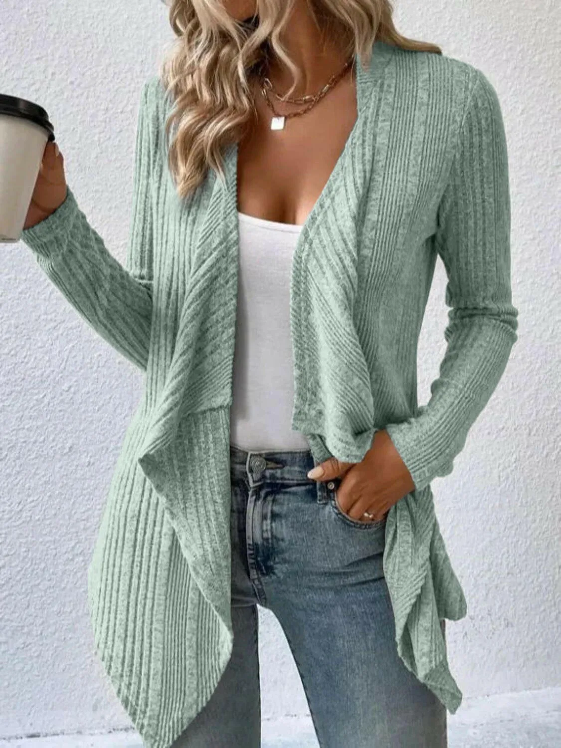 Open Front Long Sleeve Cardigan Sweater