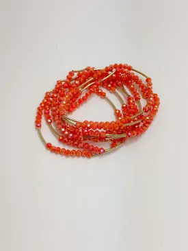 Orange & Gold Beaded Bracelets Set