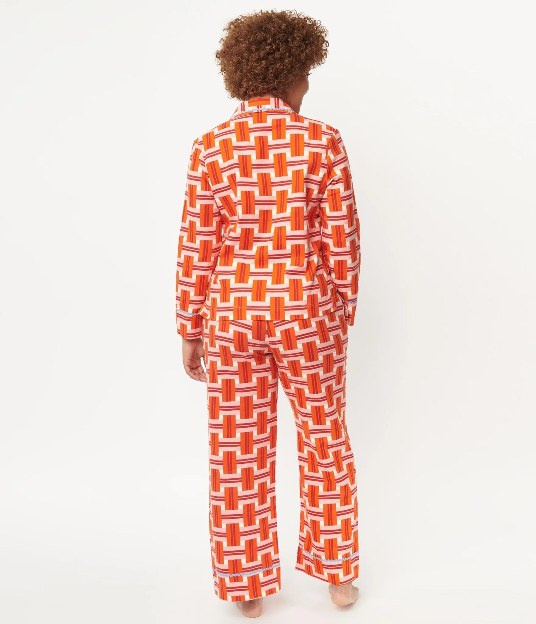 Orange & Red Basket Plaid Pajama Bottoms