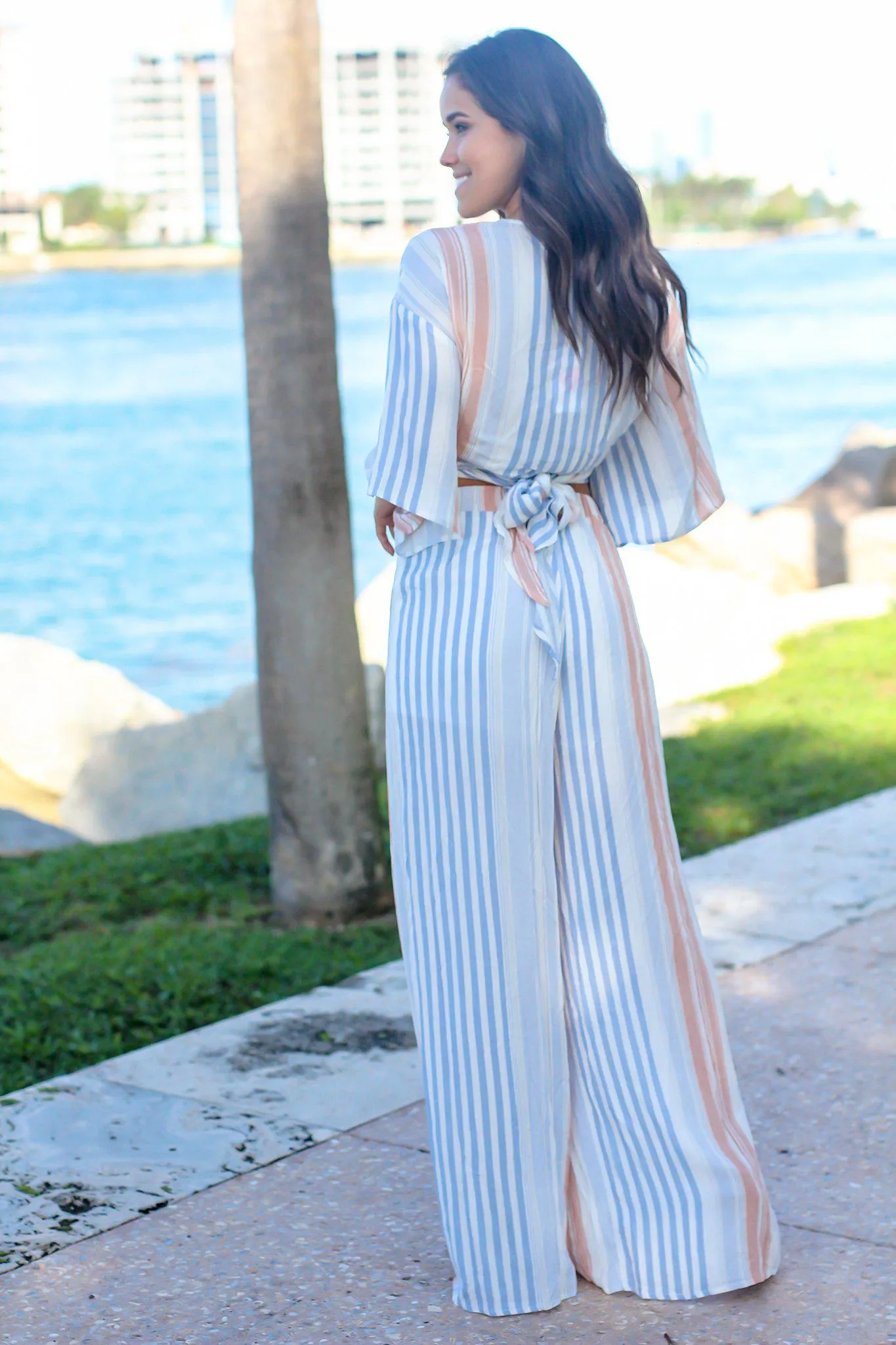 Orange and Blue Striped Pants Set