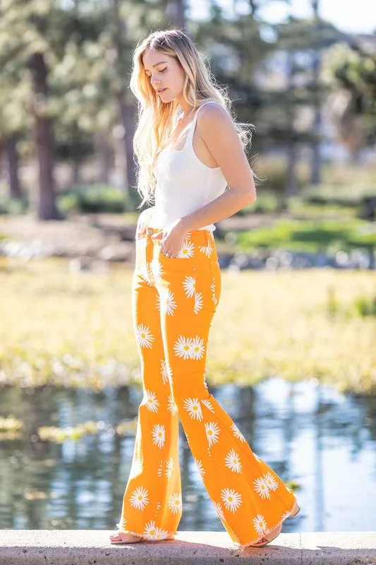 Orange Boho Daisy Flare Denim