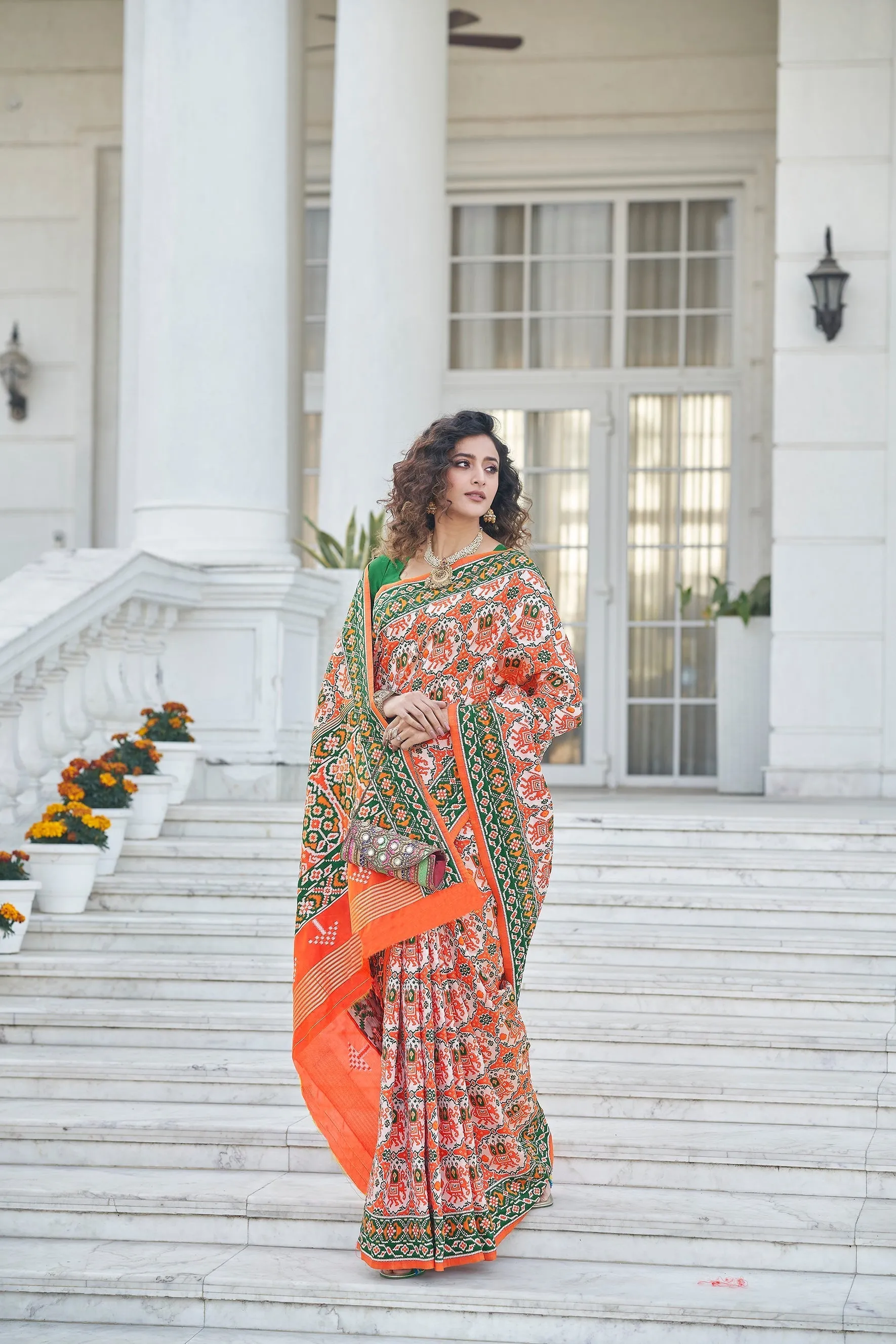 Orange Color Patola Weaving Zari Silk Saree