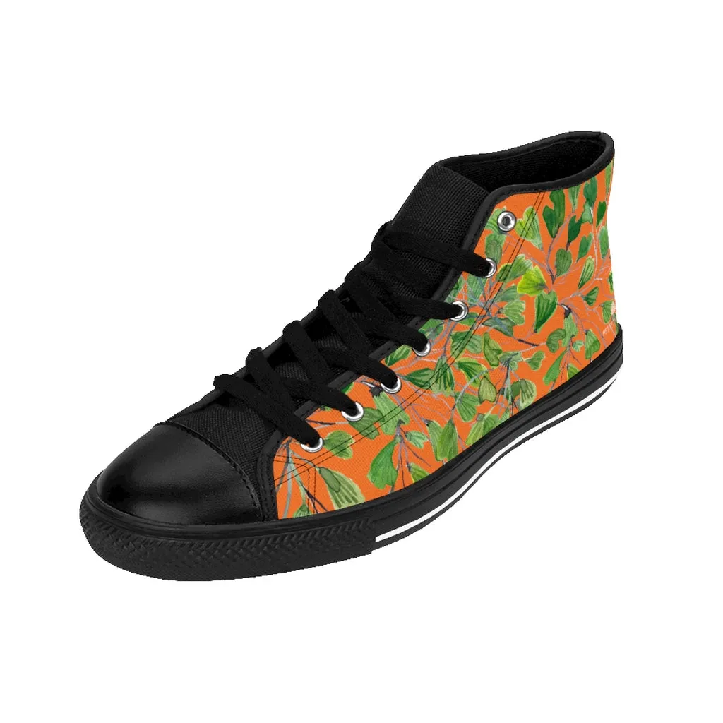 Orange Fern Men's High-top Sneakers, Green Maidenhair Leaf Designer Tennis Running Shoes