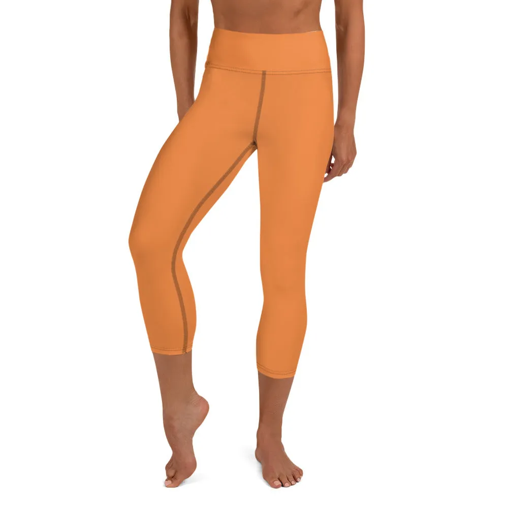 Orange Solid Yoga Capri Leggings, Solid Orange Color Women's Tights-Made in USA/EU/MX