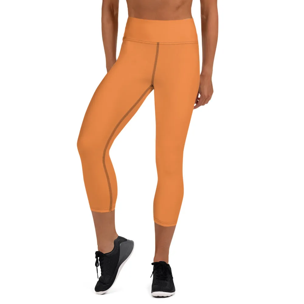 Orange Solid Yoga Capri Leggings, Solid Orange Color Women's Tights-Made in USA/EU/MX