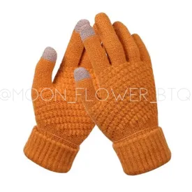 Orange Stretchy Warm Knit Winter Gloves