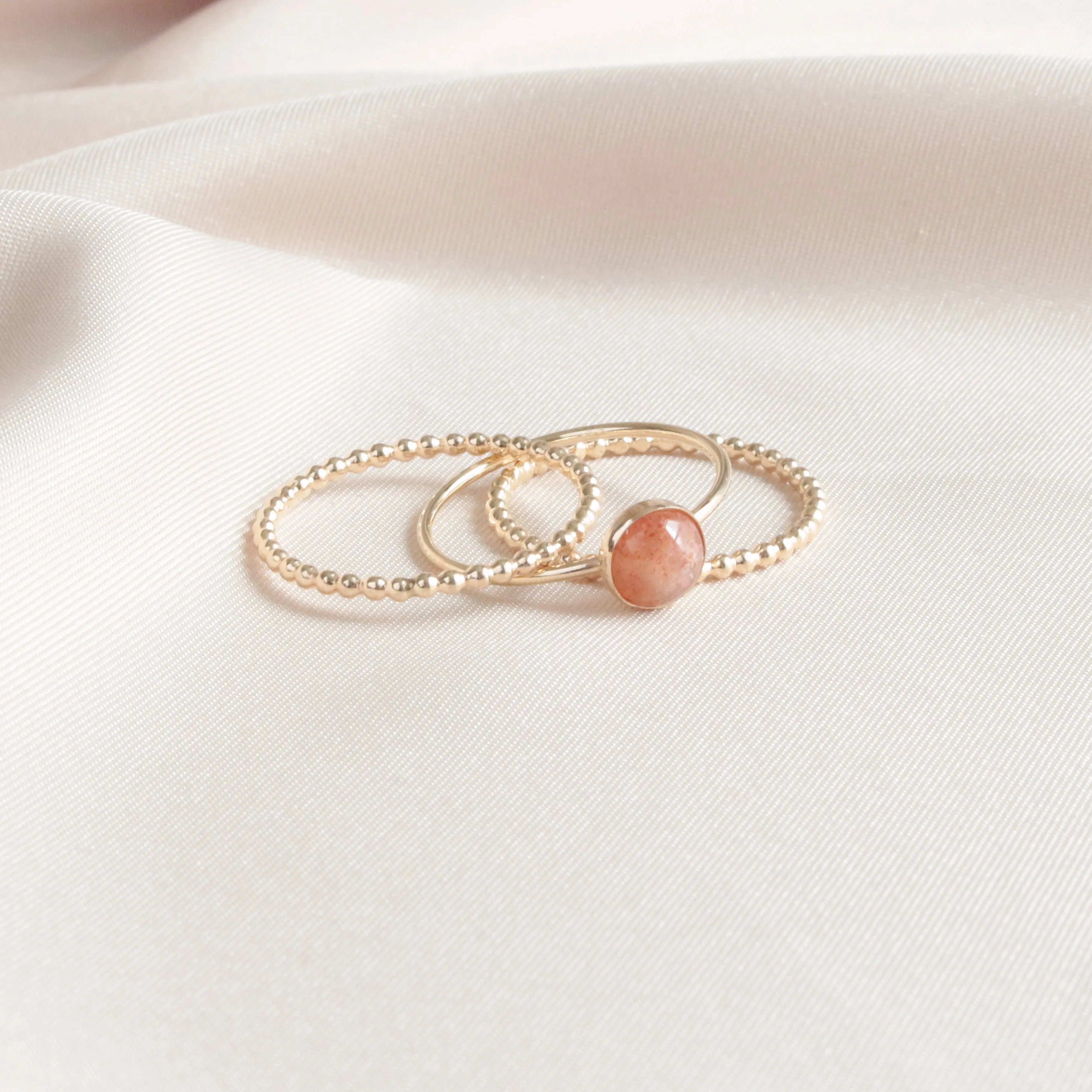 Orange Sunstone Set of 3 Dainty Gold Rings