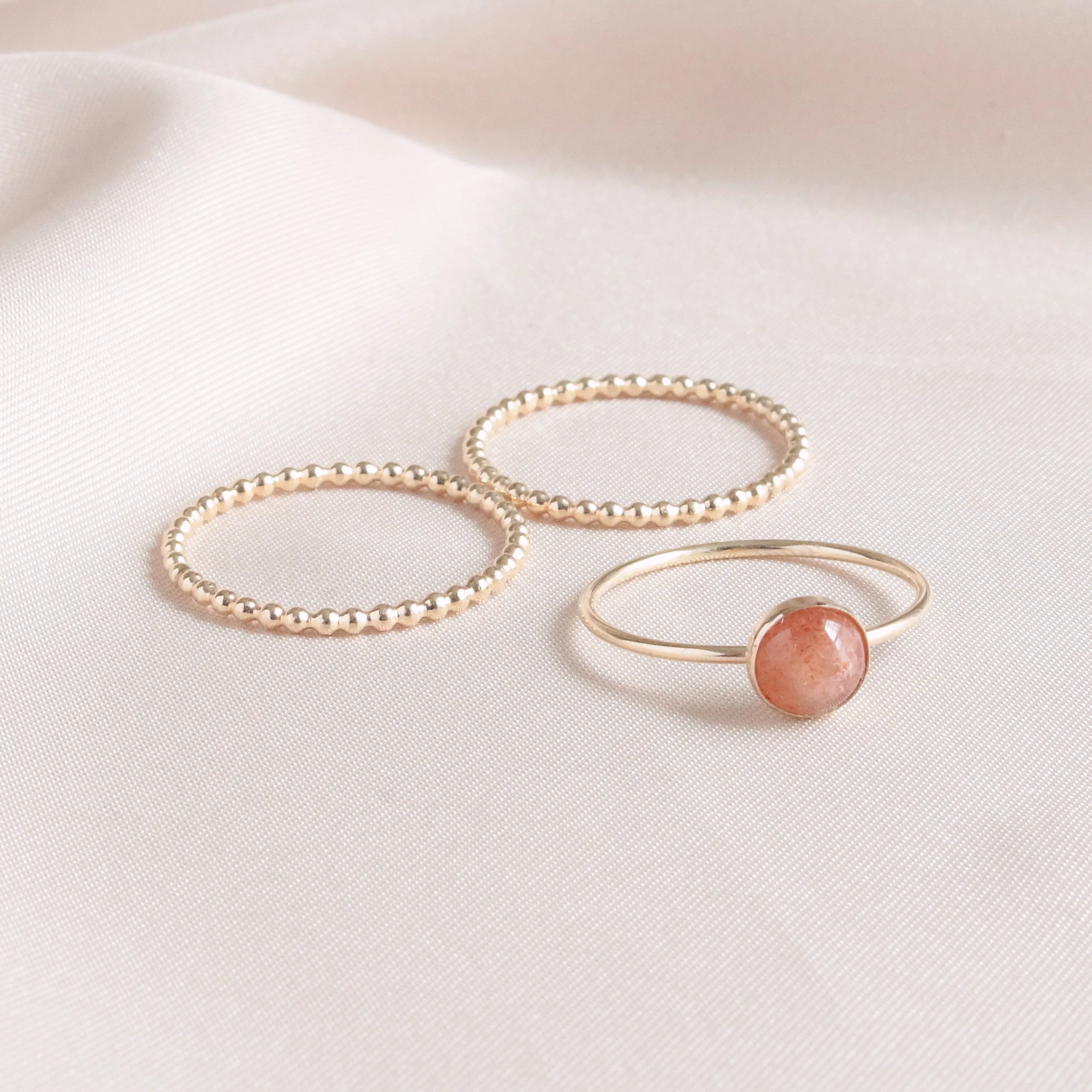 Orange Sunstone Set of 3 Dainty Gold Rings