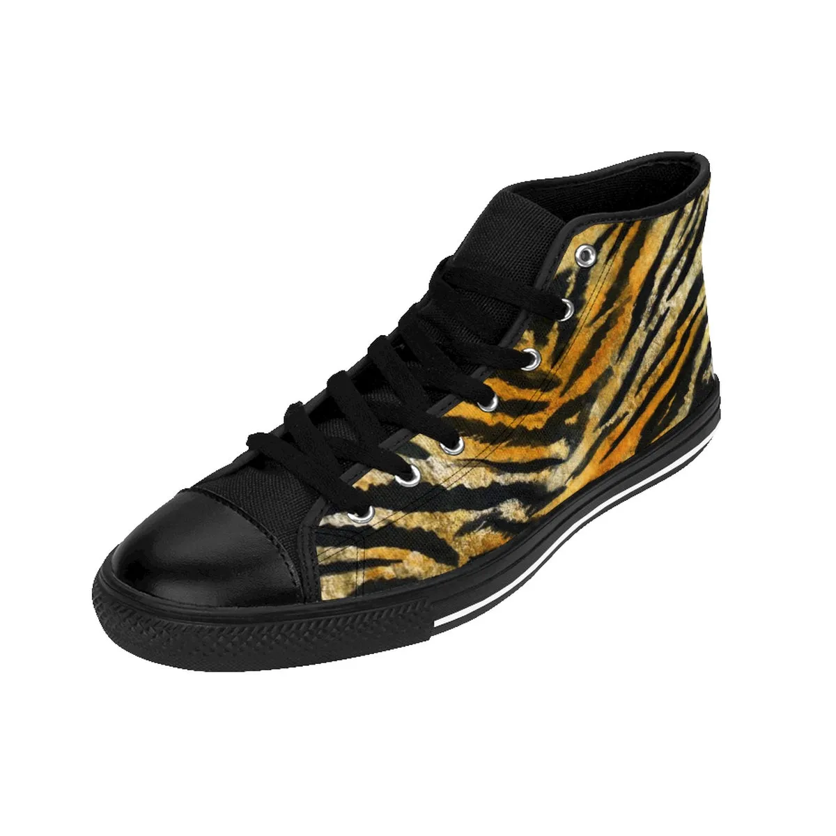 Orange Tiger Stripe Men's Sneakers, Tiger Animal Print Designer Men's High Top Sneaker Shoes (US Size: 6-14)