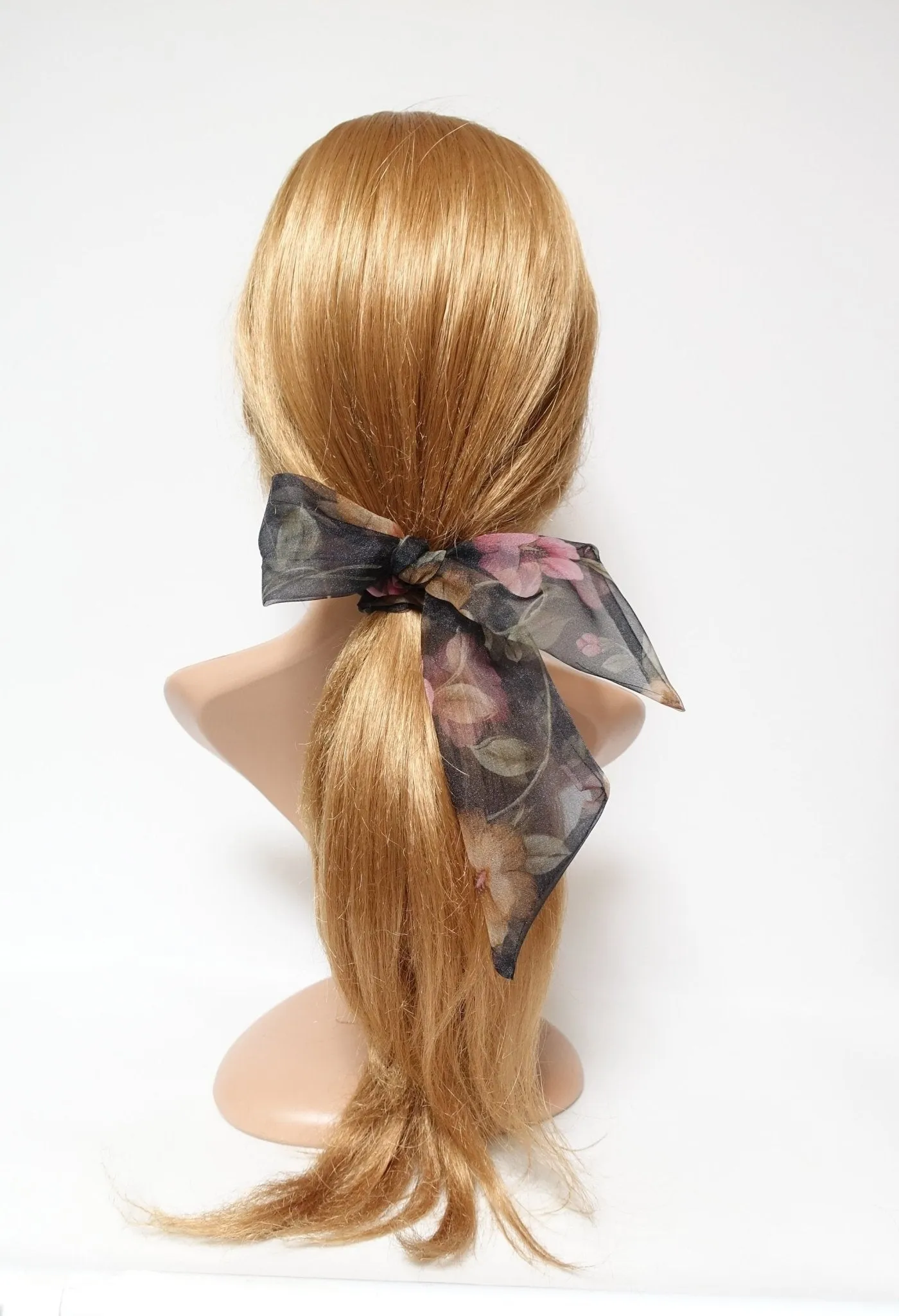 organdy mesh flower print bow knot scrunchies woman hair accessory