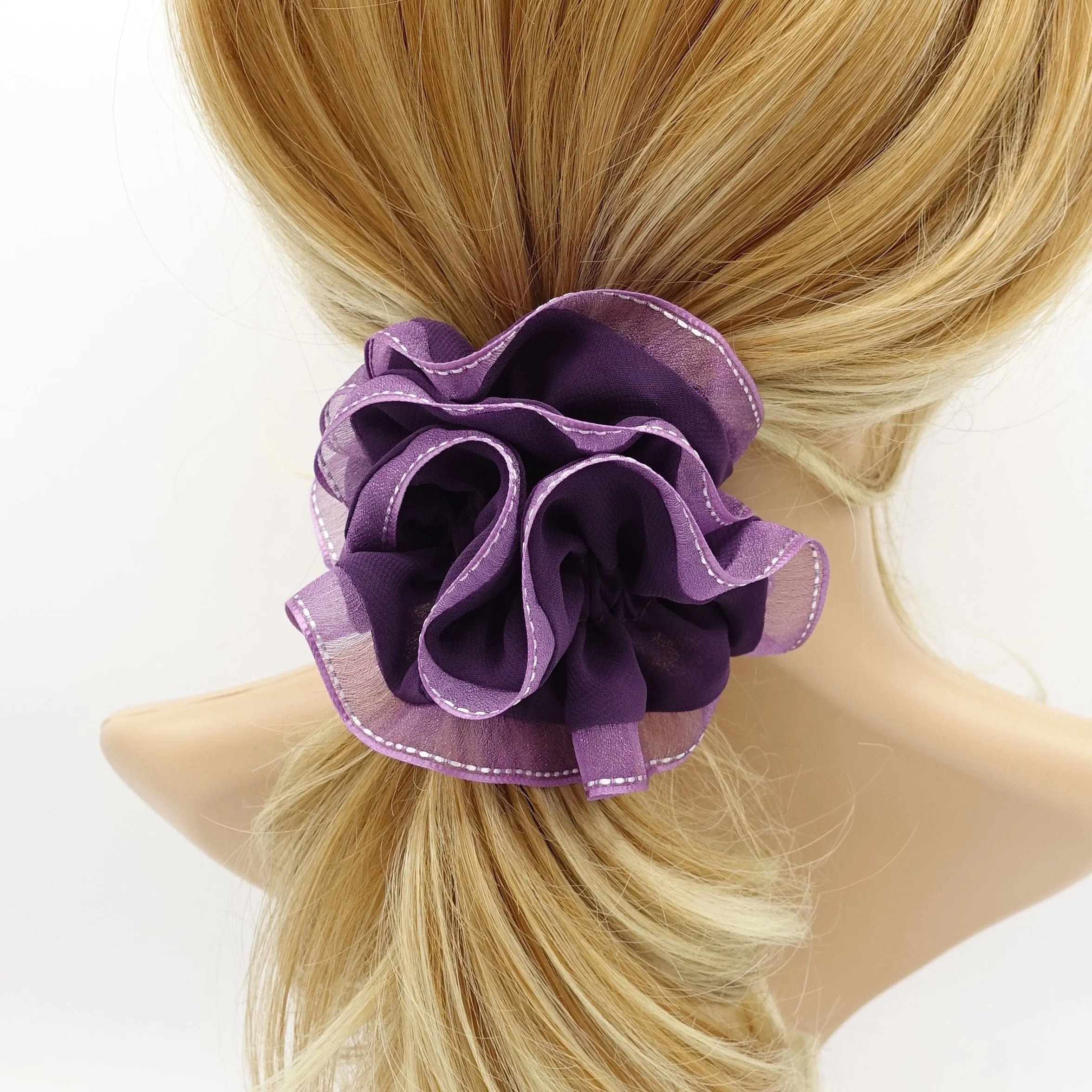 organza edge scrunchies stitch trim chiffon scrunchie woman hair accessory