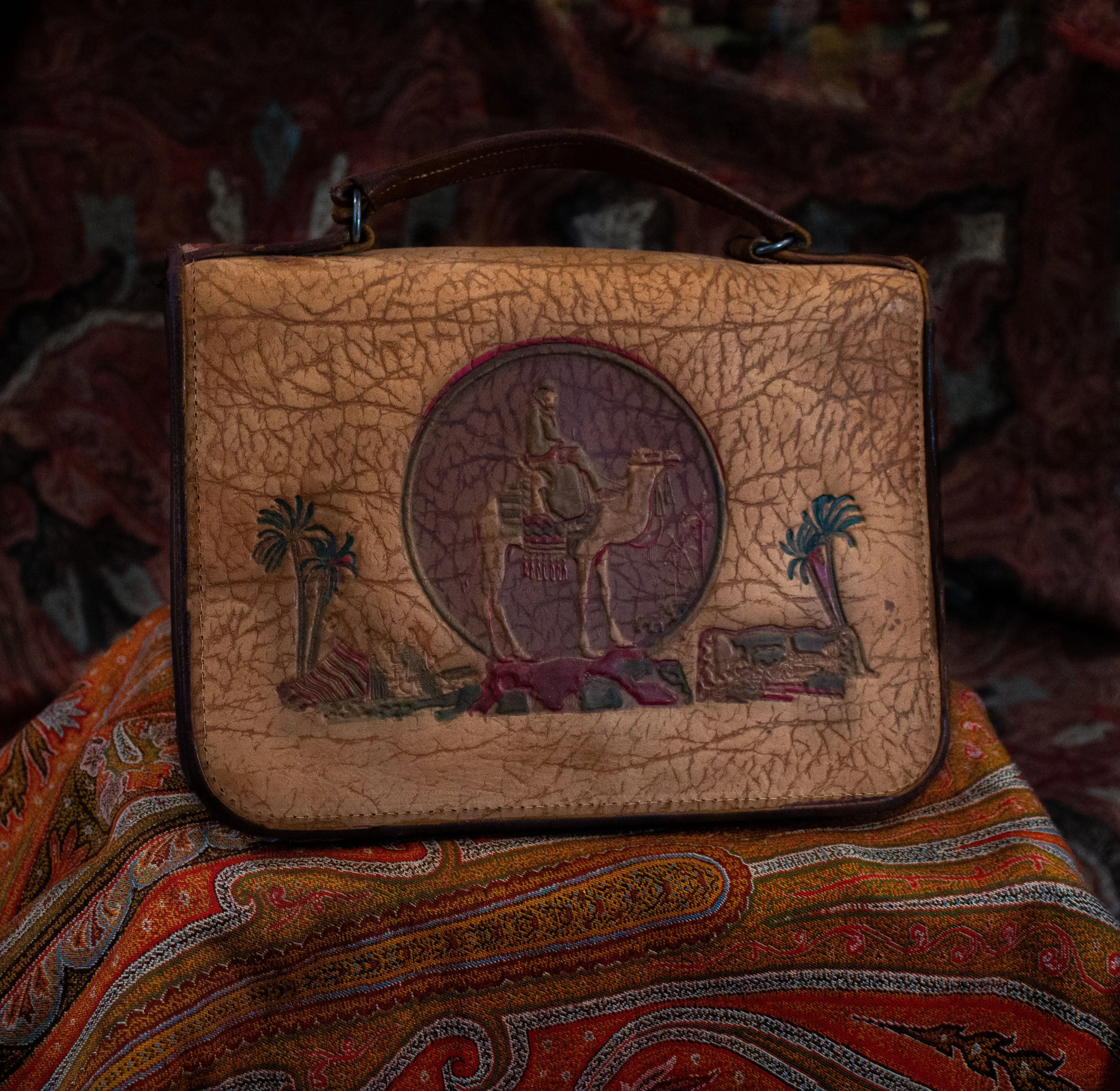 Orientalist Egyptian Embossed Leather Handbag